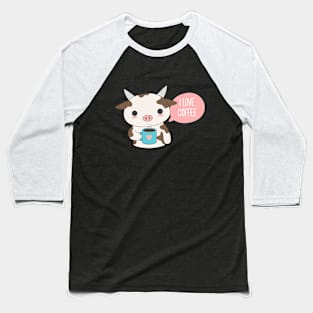 Cute Cow drinking Coffee T-Shirt Baseball T-Shirt